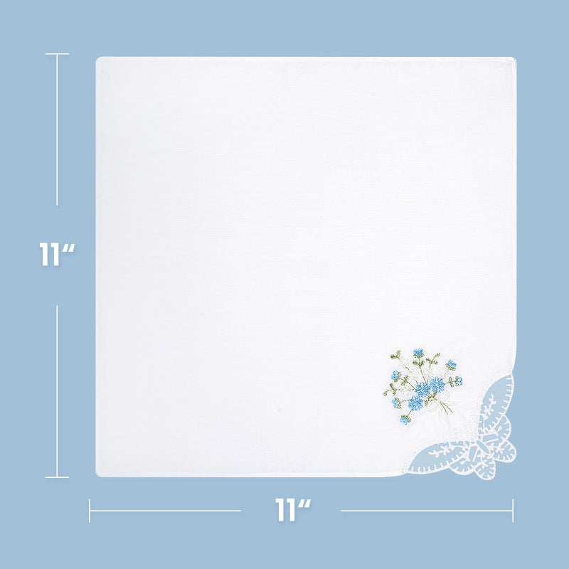 Selected Hanky Women's Cotton Handkerchiefs Flower Embroidered with Lace, Ladies Hankies 12 Pcs - Assorted - Image 5